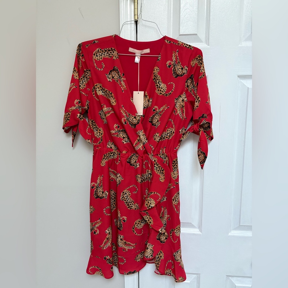Anthropologie Hutch Red Leopard Print Wrap Dress